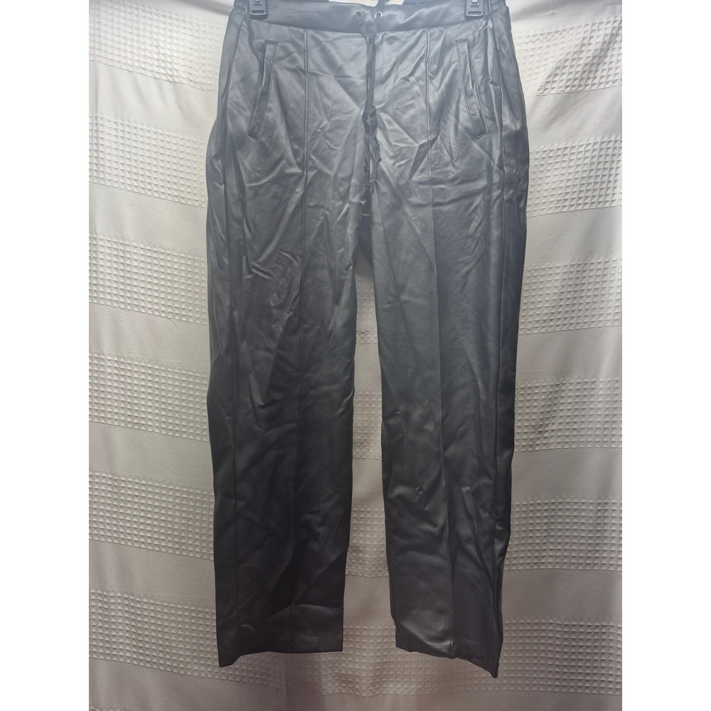 Simply Vera Wang Womens Black Faux Leather Elastic Waist Ankle Pants M 7649